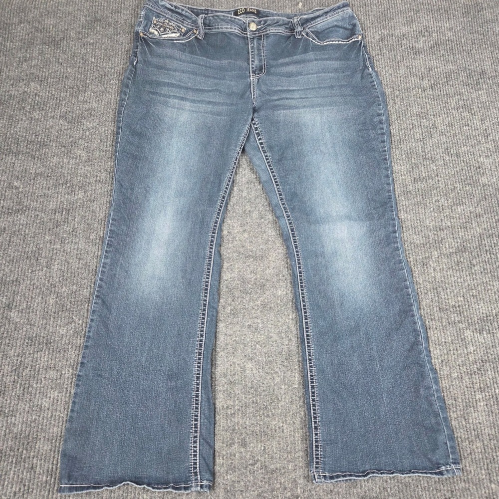 ZCO Jeans Womens Plus 22 Blue Embellished Cross Wing Studded Bootcut Denim Pants
